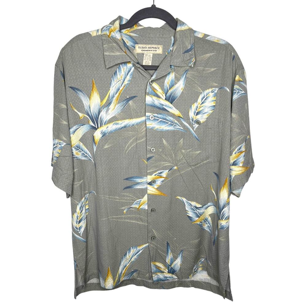 Island Republic 100% Silk Short Sleeve Button Up Hawaiian Shirt Men's Size Large
